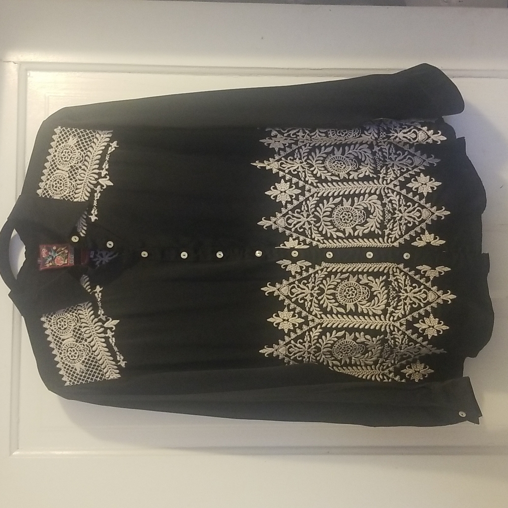 Beautiful Johnny Was black silk with cream embrodery